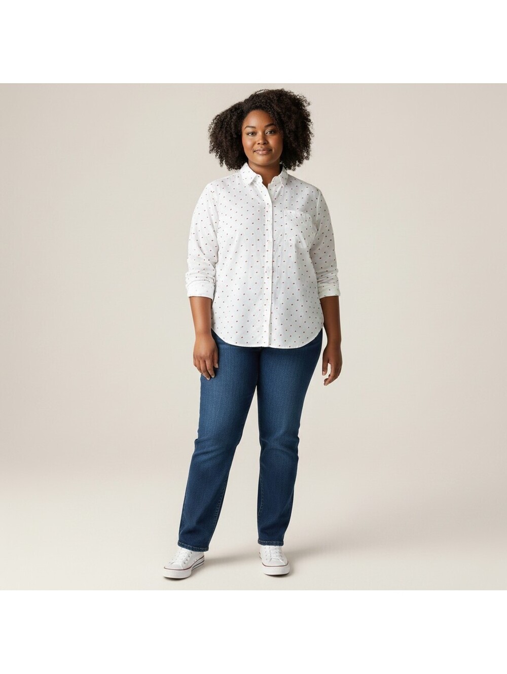 Gap Shirt Women XL Tall White Geometric Button Up Collared Long Sleeve Pockets